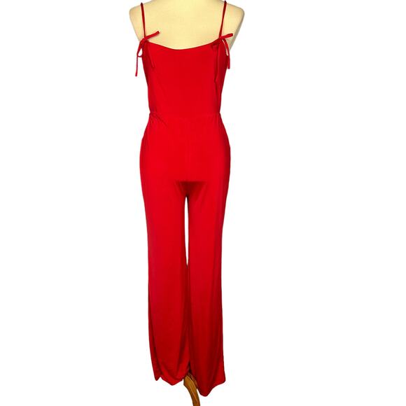 Lovers + Friends Red Wide Leg Jumpsuit MEDIUM Strappy Jersey Revolve $178 NEW - Picture 4 of 9